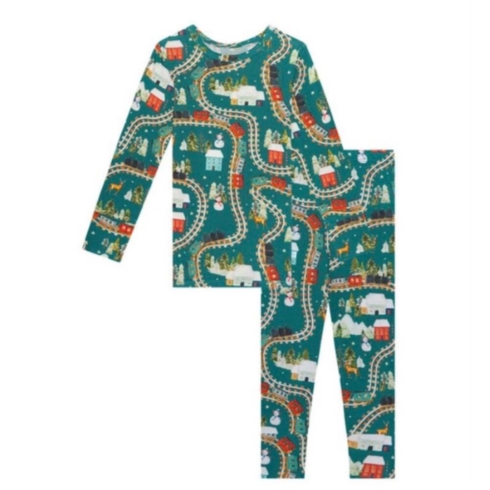 Posh Peanut Bamboo Wyatt Snowman Holiday Train Pajamas, Size 12-18m